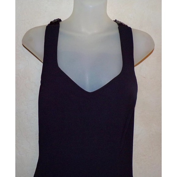 NWT Vintage Rampage Sexy Long Black Dress Sequined Back Straps, Side Slit  90s - Picture 3 of 6